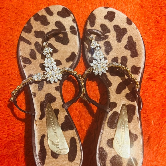Giuseppe Zanotti Shoes - Beautiful Giuseppe Zanotti Vicini thong sandals crystals calf hair Size 39.5